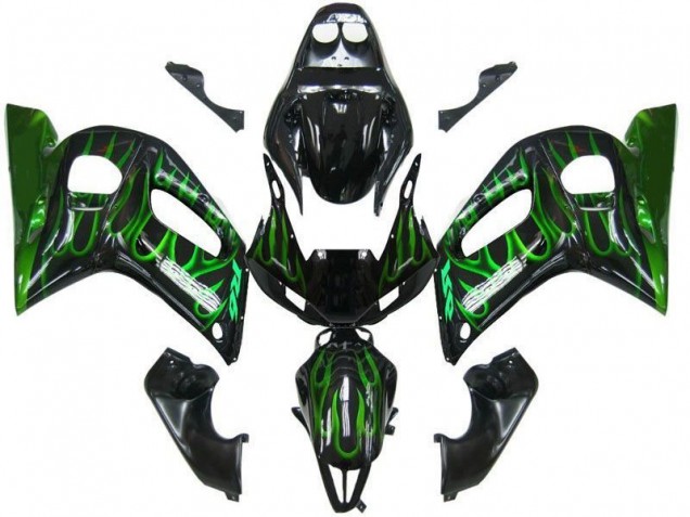 1998-2002 Black Green Flame Yamaha YZF R6 Motorbike Fairing Kits Canada 1998-2002 Black Green Flame Yamaha YZF R6 Motorbike Fairing Kits Canada