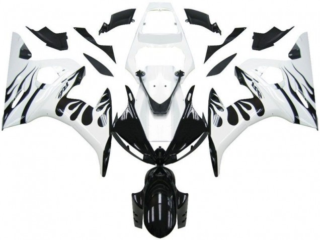 2003-2005 White Flame Black Yamaha YZF R6 Motorcycle Fairings Kits Canada 2003-2005 White Flame Black Yamaha YZF R6 Motorcycle Fairings Kits Canada
