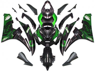 2006-2007 Black Green Flame Yamaha YZF R6 Bike Fairing Kit Canada