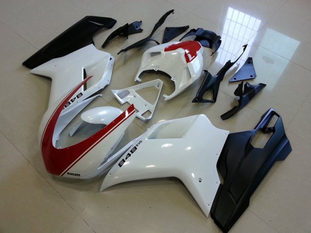 2007-2014 Matte Black White with Red Stripe Ducati 848 1098 1198 Bike Fairings Canada 2007-2014 Matte Black White with Red Stripe Ducati 848 1098 1198 Bike Fairings Canada