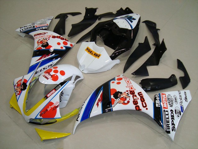 2009-2011 White Black Pepe Phone Yamaha YZF R1 Motorcycle Fairing Kits Canada 2009-2011 White Black Pepe Phone Yamaha YZF R1 Motorcycle Fairing Kits Canada