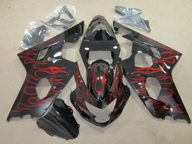 2004-2005 Black Red Flame Suzuki GSXR600 Replacement Fairings Canada 2004-2005 Black Red Flame Suzuki GSXR600 Replacement Fairings Canada