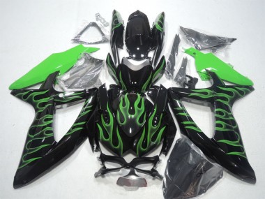 2008-2010 Black Green Flame Suzuki GSXR600 Bike Fairings Canada