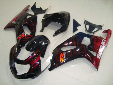 2001-2003 Black Red Flame Suzuki GSXR750 Bike Fairing Kit Canada